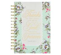 Christian Art Gifts Journal w/Scripture Floral Give Thanks Psalm 107:1 Bible Verse Cream Mint 192 Ruled Pages, Large Hardcover Notebook, Wire Bound