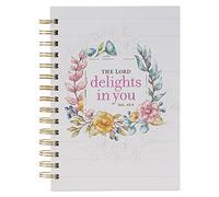 Christian Art Gifts Journal w/Scripture for Women Lord Delights Isaiah 62:4 Bible Verse Floral Wreath 192 Ruled Pages, Large Hardcover Notebook, Wire Bound