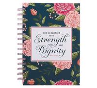 Christian Art Gifts Journal w/Scripture Strength & Dignity Proverbs 31:25 Bible Verse Navy Floral 192 Ruled Pages, Large Hardcover Notebook, Wire Bound