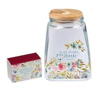 Christian Art Gifts Keepsake Count Your Blessings Glass Gratitude Glass Set with Bible Verse Note Cards: In All Things Give Thanks- 1 Thessalonians 5:16, Floral Pink Buttercup