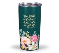 Christian Art Gifts Large Be Still and Know Travel Mug Tumbler for Women | Psalm 46: 10 Bible Verse, Stainless Steel, Vacuum Insulated, Hot/Cold, Retractable Lid, Teal Multicolor Foral, 18 oz.
