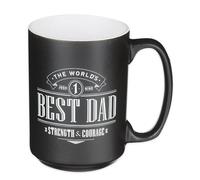 Christian Art Gifts Large Ceramic Coffee & Tea Mug for Dads & Fathers: World's Best Dad Strength & Courage Inspirational Bible Verse, Non-Toxic Lead-free, Microwave/Dishwasher Safe, Black/White, 14oz.
