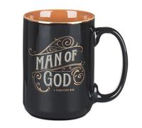 Christian Art Gifts Large Ceramic Coffee & Tea Mug for Men: Man of God Bible Verse, Black, 14 oz.