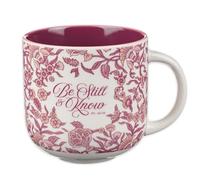 Christian Art Gifts Large Ceramic Microwave/Dishwasher Safe Coffee & Tea Mug for Women: Be Still & Know Inspirational Bible Verse, Non-toxic, Lead & Cadmium-free Cup, Dark Pink & White Floral, 14 oz.