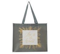 Christian Art Gifts Large Coated Decorative Inspirational Reusable Christmas Shopping Tote Bag for Women & Men: Joy to the World for Presents, Gifting, Supplies, Sturdy Decoration Storage, Gray & Gold