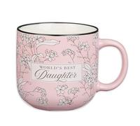 Christian Art Gifts Large Dishwasher/Microwave Safe Ceramic Coffee & Tea Mug for Daughters: World's Best Daughter Encouraging Bible Verse, Non-toxic Lead-Free Cup for Women, Pink/White Floral, 14 oz.