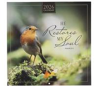 Christian Art Gifts Large Inspirational Wall Calendar for Men & Women: Restore My Soul Encouraging Bible Verse, Monthly Scripture, Multicolor Birds & Trees Theme