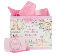 Christian Art Gifts Large Landscape Gift Bag w/Card & Tissue Paper Set: Everything Beautiful - Ecclesiastes 3:11 Inspirational Bible Verse, Pink
