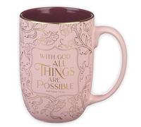 Christian Art Gifts Large Novelty Inspirational Ceramic Coffee & Tea Mug for Women: With God All Things are Possible Encouraging Scripture, Non-toxic, Lead & Cadmium-free, Pink, 15 oz.