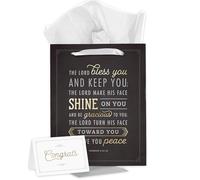 Christian Art Gifts Large Portrait Style Gift Bag w/Greeting Card & Tissue Paper Set for Graduates & Celebrations: Lord Bless You and Keep You - Num. 6:24 Inspirational Bible Verse, Matte Black & Gold
