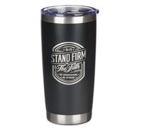 Christian Art Gifts Large Stainless Steel Inspirational Travel Mug Tumbler for Men & Women: Stand Firm Encouraging Bible Verse, Double Wall Vacuum Insulated w/Lid, Hot/Cold Beverage, Black, 18 oz.