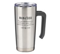 Christian Art Gifts Large Stainless Steel Vacuum Sealed Insulated Travel Mug Tumbler for Men: Man of God Inspirational Scripture, Retractable Lid, Silver, 18 oz.