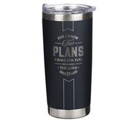 Christian Art Gifts Large Travel Mug for Men Women Stainless Steel Vacuum Insulated Inspirational Know the Plans, Retractable Lid, Black and Silver, 18oz