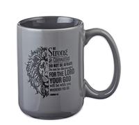 Christian Art Gifts Lion Gray Ceramic Coffee Mug - 14 oz. Microwave and Dishwasher-safe Inspirational Scripture Coffee and Tea Mug for Men and Women with Bible Verse: Strong & Courageous - Joshua 1:9