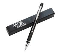 Christian Art Gifts Man Of God Black Stylish Classic Ballpoint Pen in Matching Gift Case - 1 Timothy 6:11 Bible Verse Refillable Retractable Medium Black Ink for Journal, Planner, Writing, Notes
