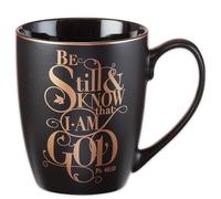 Christian Art Gifts Matte Black Ceramic Coffee Mug - 12 oz. Lead & Cadmium-free Inspirational Scripture Coffee and Tea Mug for Men & Women with Bible Verse: Be Still and Know That I Am God-Psalm 46:10