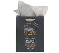 Christian Art Gifts Medium Portrait Gift Bag w/Tissue Paper Set: I Know the Plans - Jeremiah 29:11 Inspirational Bible Verse, Blue