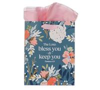 Christian Art Gifts Medium Portrait Inspirational Scripture Gift Bag, Tag & Wrapping Tissue Paper Set for Women: Lord Bless You Encouraging Bible Verse, Satin Ribbon Handles, Forest Green & Pink