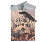 Christian Art Gifts Medium Portrait Inspirational Scripture Gift Bag, Tag & Wrapping Tissue Paper Set, Men & Women: Strong & Courageous Bible Verse Scenic Mountain Eagle Design, Satin Ribbon Handles