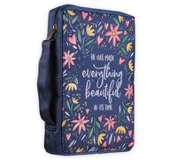 Christian Art Gifts Men/Women's Bible Cover Everything Beautiful Ecclesiastes 3:11, Blue Floral Canvas, Large