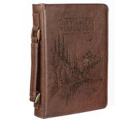 Christian Art Gifts Men's Classic Bible Cover on Wings Like Eagles Mountain Isaiah 40:31, Brown, Large