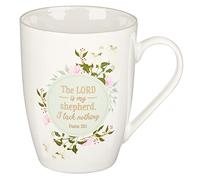 Christian Art Gifts Motivational Ceramic Scripture Coffee and Tea Mug for Women: The Lord Is My Shepherd - Psalm 23:1 Inspirational Bible Verse Hot & Cold Beverage Cup, White and Pink Floral, 12 oz.