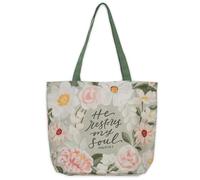 Christian Art Gifts Natural Canvas Reusable Scripture Tote Bag for Women: He Restores My Soul Encouraging Bible Verse for Shopping, Accessories, Books, Easy Shoulder Carry Handles, Lime Green