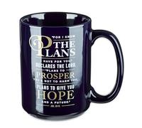 Christian Art Gifts Navy Blue Ceramic Coffee Mug - 14 oz. Microwave and Dishwasher-safe Inspirational Scripture Coffee and Tea Mug for Men & Women with Bible Verse: I Know the Plans - Jeremiah 29:11