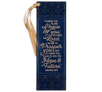Christian Art Gifts Navy Blue & Gold Premium Vegan Leather Scripture Bookmark for Women: I Know The Plans - Jer. 29:11 Inspirational Bible Verse w/Dark Golden Satin Ribbon & Debossed Floral Design