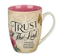Christian Art Gifts Pink Rose Floral & Yellow Butterfly Ceramic Coffee Mug - 12 oz. Lead-free Inspirational Scripture Coffee and Tea Mug for Women with Bible Verse: Trust in the Lord - Proverbs 3:5