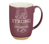 Christian Art Gifts Plum Clay Base Ceramic Coffee Mug - 15 oz. Lead and Cadmium-free Non-Toxic Inspirational Scripture Coffee and Tea Mug for Women with Bible Verse: Strong & Courageous - Joshua 1:9