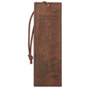 Christian Art Gifts Premium Vegan Faux Leather Scripture Bookmark for Men: Soar On Wings - Isaiah 40:31 Inspirational Bible Verse, Heat-Debossed, Faith-Based Reading Book Accessory with Cord, Brown