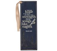 Christian Art Gifts Premium Vegan Faux Leather Scripture Bookmark for Men & Women: On Wings Like Eagles - Isaiah 40:31 Inspirational Bible Verse, Heat-Debossed, Reading Accessory w/Tassel, Navy Blue