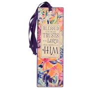 Christian Art Gifts Premium Vegan Faux Leather Scripture Bookmark for Women: Blessed Is The One - Jeremiah 17:7 Inspirational Bible Verse, Faith-Based Reading Book Accessory with Tassel, Purple Floral