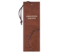 Christian Art Gifts Premium Vegan Leather Inspirational Scripture Bookmark for Men & Women: Amazing Grace, Crown of Thorns Design, Motivating Scripture, Durable Cord, Reading Accessory, Brown & Gold