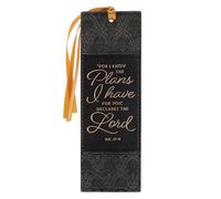 Christian Art Gifts Premium Vegan Leather Inspirational Scripture Bookmark for Men & Women: Know The Plans Encouraging Bible Verse, Charcoal & Black