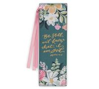 Christian Art Gifts Premium Vegan Leather Inspirational Scripture Bookmark for Women: Be Still & Know Encouraging Bible Verse, Satin Ribbon, Reading Accessory for Books, Bibles, Teal Multicolor Floral