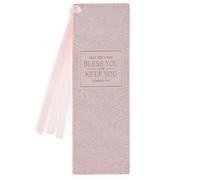 Christian Art Gifts Premium Vegan Leather Inspirational Scripture Bookmark for Women: Bless You & Keep You Encouraging Bible Verse, Pink Floral