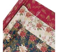 Christian Art Gifts Premium Vintage Christmas Wrapping Paper Set Bundle: Let Us Adore Him Festive Holiday Poinsettias Present/Gift Wrap Supplies, Multicolor Red/Green/Cream, 25 Sq. Ft. Rolls, 3 Pack