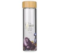 Christian Art Gifts Reusable Glass Water Bottle with Bamboo Twist Cap Lid and Insulating Sleeve 17 oz. Water Bottle for Travel and Cold Beverages - My Grace is Sufficient for You - 2 Corinthians 12:9