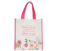 Christian Art Gifts Reusable Shopping Tote Bag for Women: May the Lord Bless You and Keep You, Pink & Cream Multicolor Floral, Creamy Pink/Lord Bless You