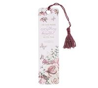 Christian Art Gifts Scripture Bookmark | Everything Beautiful - Ecclesiastes 3:11 Bible Verse | Inspirational Roses Bookmark for Women w/Tassel