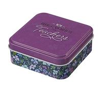 Christian Art Gifts Scripture Devotional Cards - 101 Bible Verses For Teachers - Daily Encouraging Devotion Prayer Card for Teachers 51 Double Sided Cards in Sturdy Storage Gift Tin, Floral Purple
