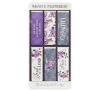 Christian Art Gifts Set of 6 Be Still and Know - Psalm 46:10 Purple Roses Inspirational Magnetic Bible Verse Bookmark with Scripture, Size Small 2.3" x .75"