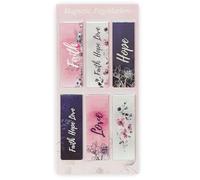 Christian Art Gifts Set of 6 Faith Hope Love Pink Flowers Inspirational Magnetic Bible Verse Bookmark with Scripture, Size Small 2.3" x .75"