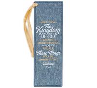 Christian Art Gifts Sparkly Metallic Blue Faux Leather Bookmark for Women: Seek First The Kingdom of God - Matthew 6:33 Inspirational Scripture Bible Verse for Reading Books w/Golden Satin Ribbon