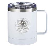 Christian Art Gifts Stainless Steel White Camp Style Travel Mug For Women and Men: Strong and Courageous - Joshua 1:9 - (11 oz Double Wall Vacuum Insulated Coffee Mug with Lid and Handle)