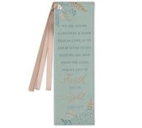 Christian Art Gifts Teal Faux Leather Floral Bookmark for Women: Walk by Faith - 2 Corinthians 5: 6-7 Inspirational Bible Verse, Heat-Debossed & Gold Accents with Taupe Satin Ribbon Reading Accessory