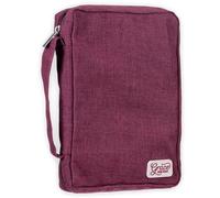 Christian Art Gifts Value Poly-Canvas Bible Cover Case for Women: Grace Upon Grace - John 1:16 Inspirational Scripture w/White Rubber Badge, Pocket, Pen Loops to Organize Accessories, Plum, Medium