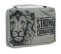 Christian Art Gifts Value Poly-Canvas Bible Cover for Men & Women: Strong & Courageous Bold Lion - Joshua 1:9 Inspirational Scripture with Pocket, Sleeves, Pen Loops, Gray, Medium